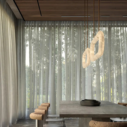 Oval Alabaster Ring Chandelier with Faux Leather Straps
