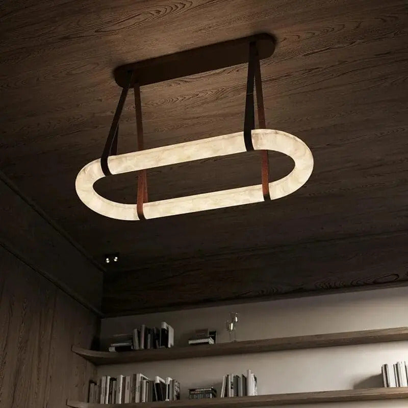 Oval Alabaster Ring Chandelier with Faux Leather Straps