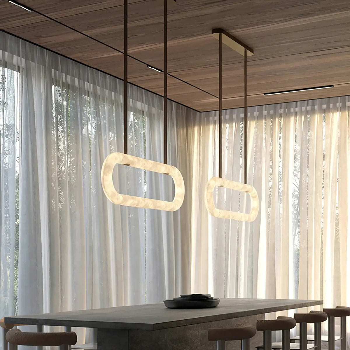 Oval Alabaster Ring Chandelier with Faux Leather Straps