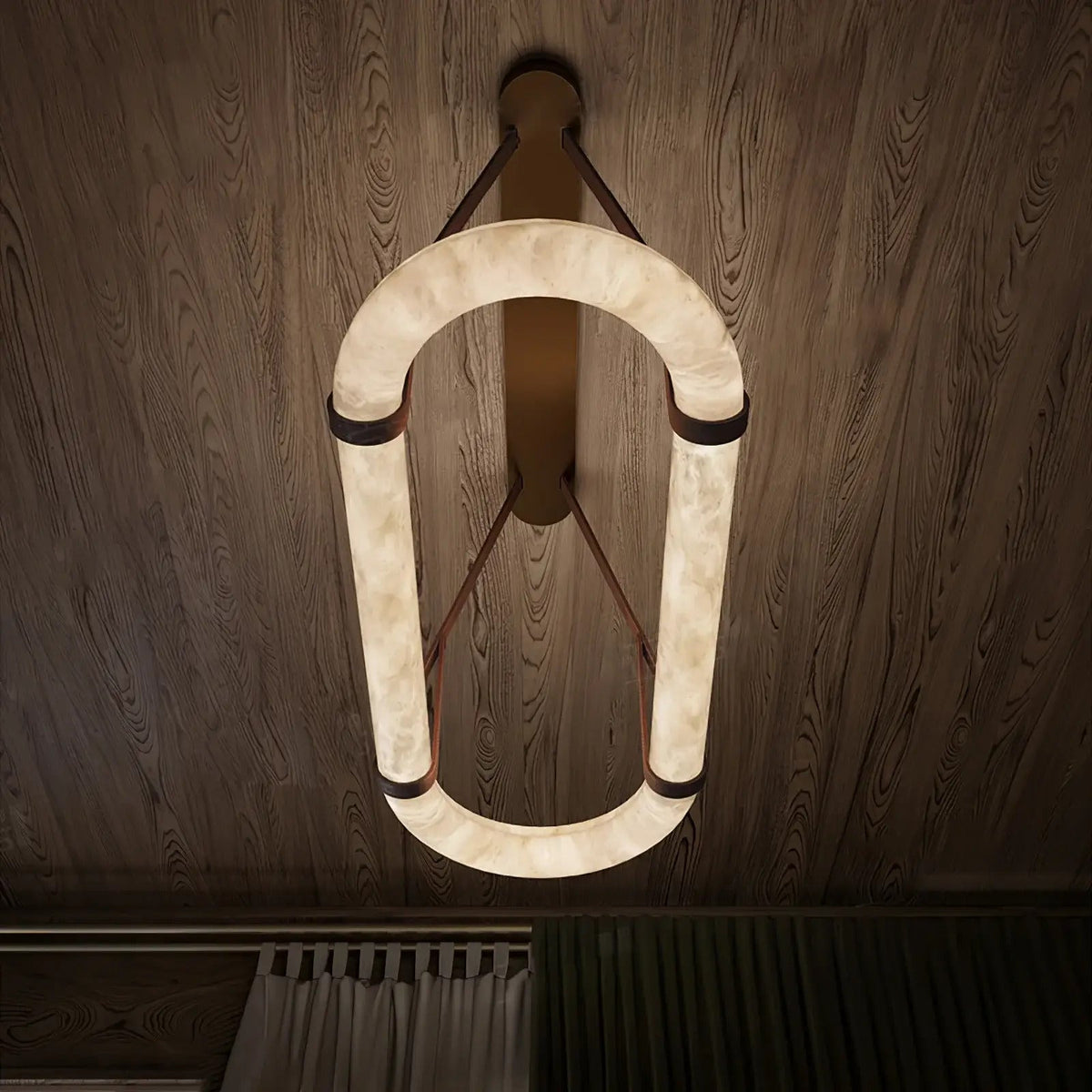 Oval Alabaster Ring Chandelier with Faux Leather Straps