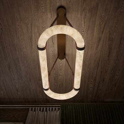 Oval Alabaster Ring Chandelier with Faux Leather Straps