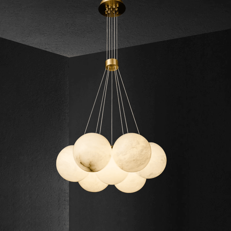Post Modern Alabaster Globe Ceiling Pendant Light, Alabaster Chandelier Over Dining Table