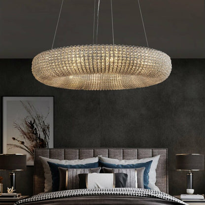 Customized Round Chandelier 59‘’- Full crystal, canopy 8''