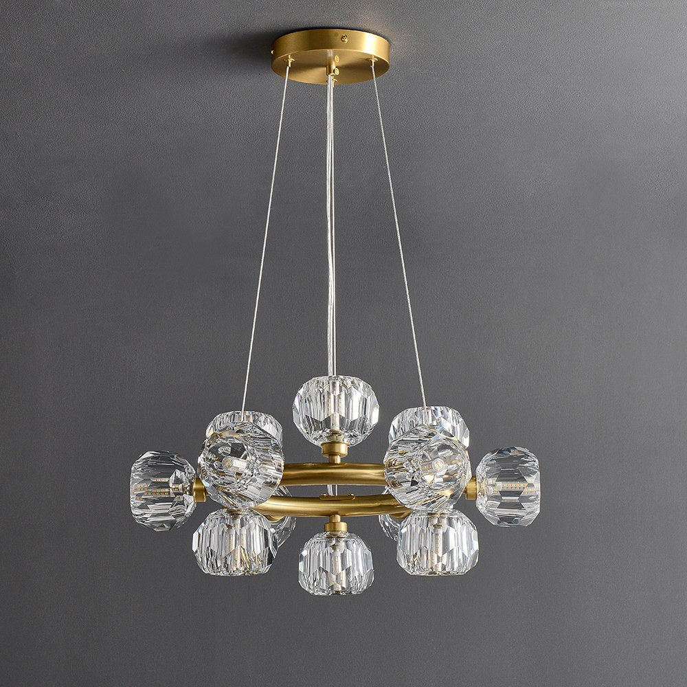 Bouble Crystal Glass Round Chandelier 19"