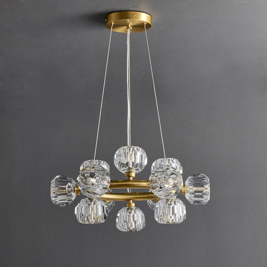 Bouble Crystal Glass Round Chandelier 19"