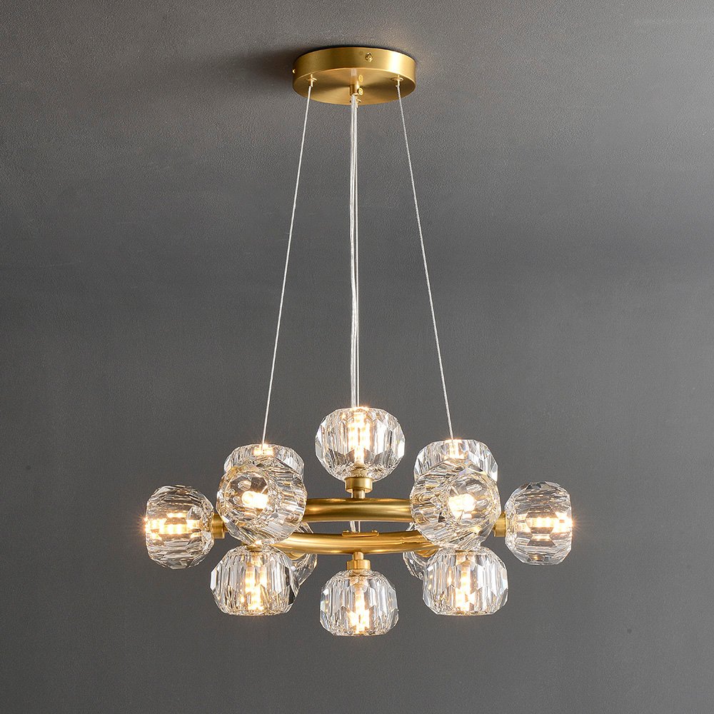 Bouble Crystal Glass Round Chandelier 19"