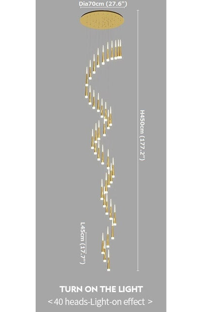 JC Golden/Black LED Hanging Meteor Rain Staircase Chandelier