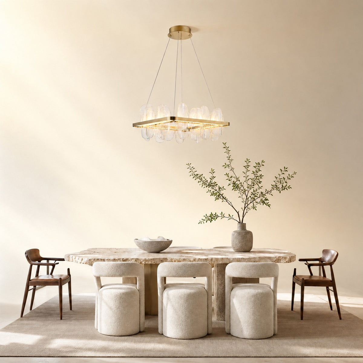 Quenor Handblown Glass Petal Square Chandelier