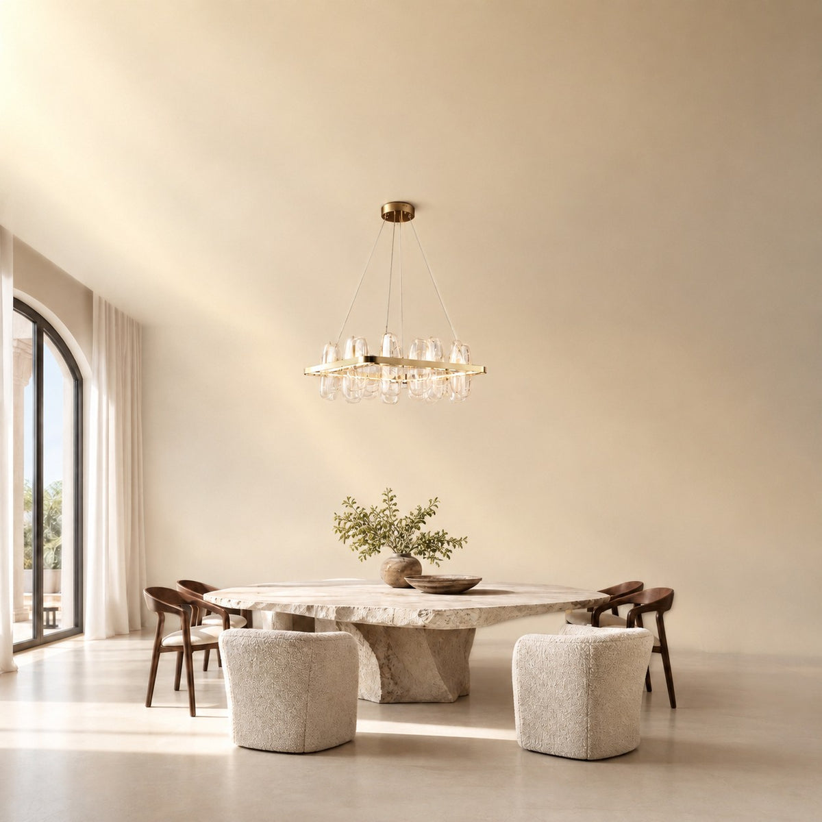 Quenor Handblown Glass Petal Square Chandelier