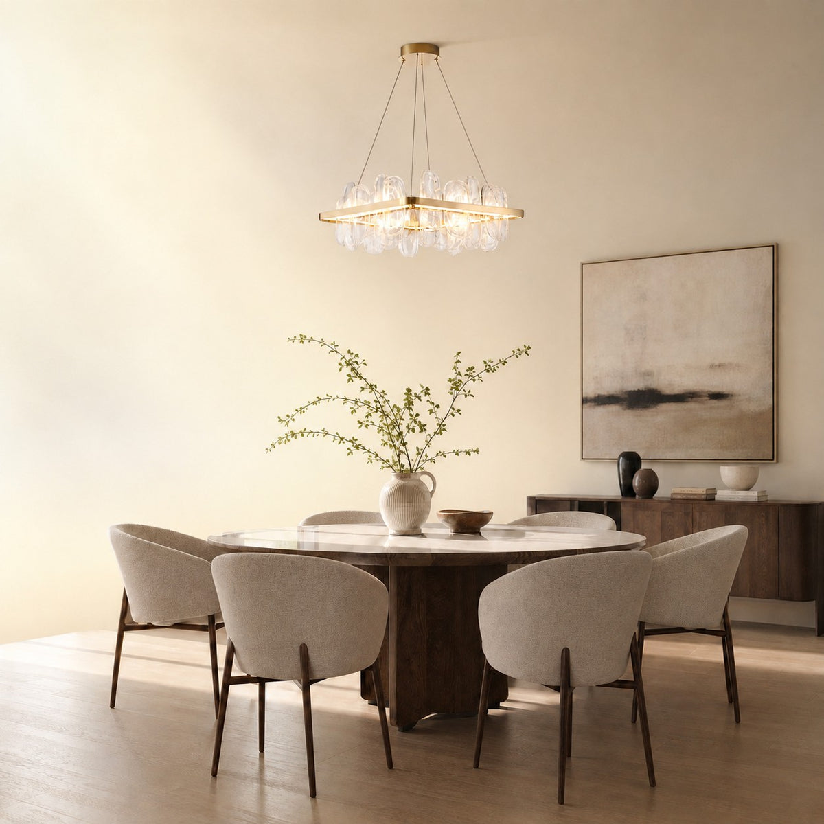 Quenor Handblown Glass Petal Square Chandelier