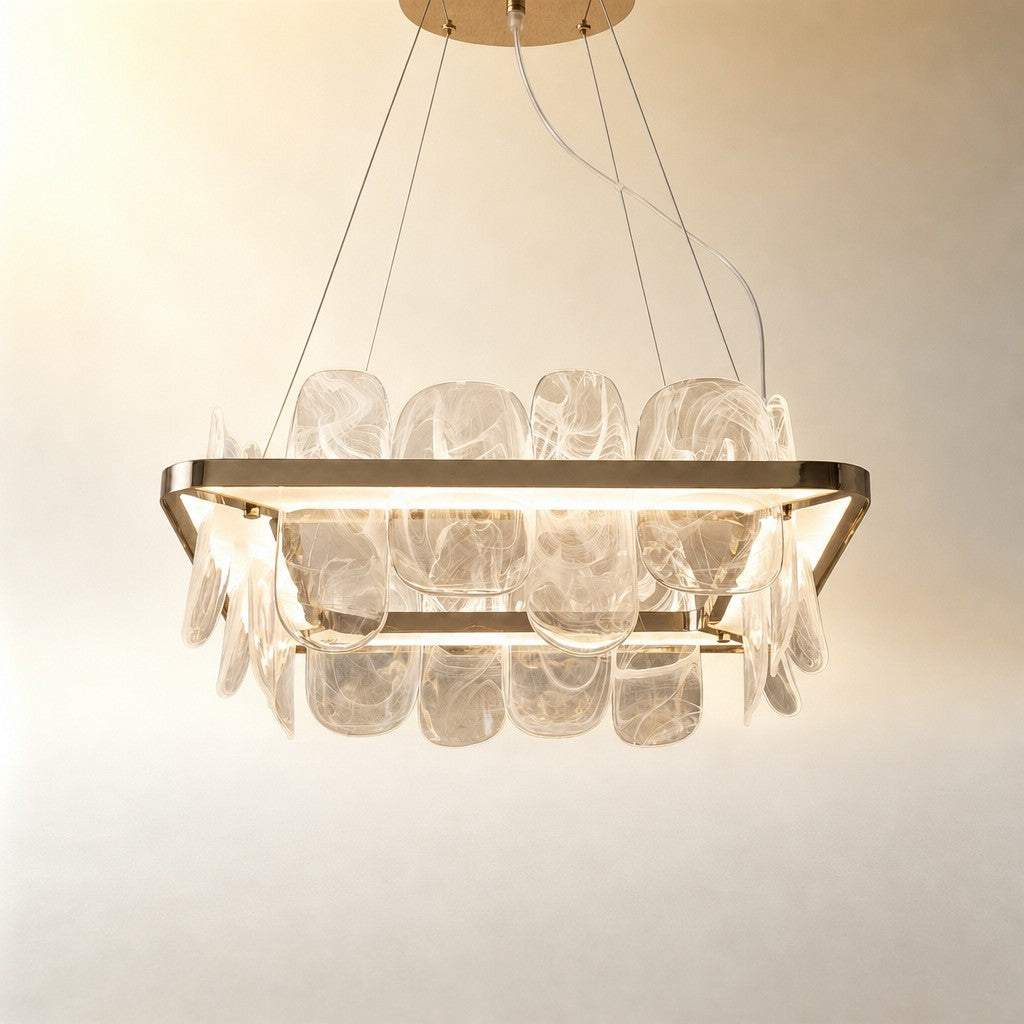 Quenor Handblown Glass Petal Square Chandelier