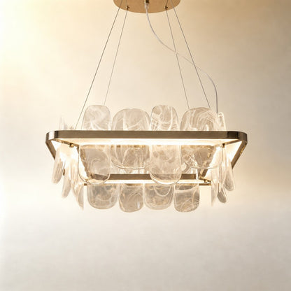 Quenor Handblown Glass Petal Square Chandelier