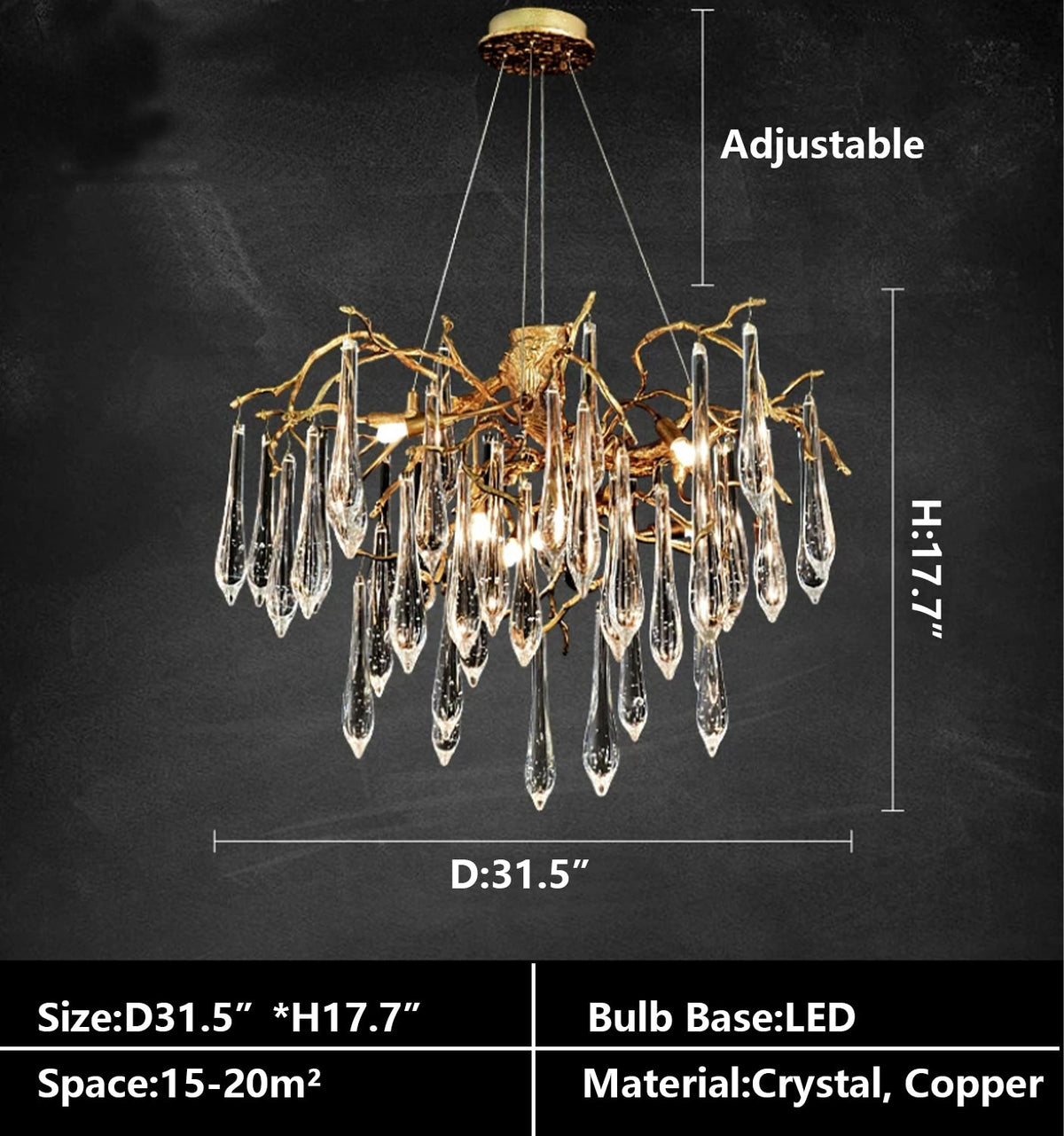 French Style Crystal Branch Drops Chandelier