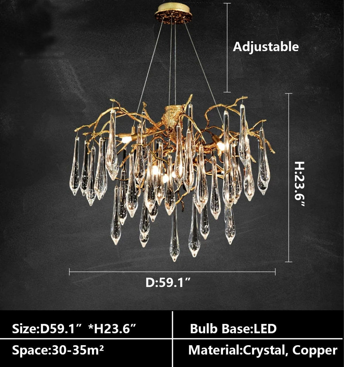 French Style Crystal Branch Drops Chandelier