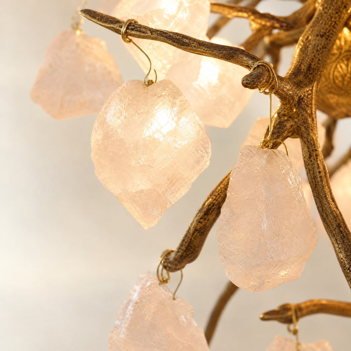 Rose Quartz Branching Crystal Chandelier in Warm Brass