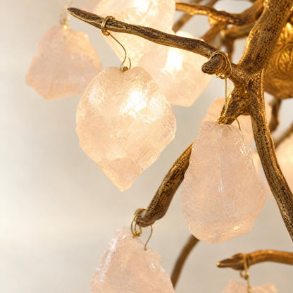 Rose Quartz Branching Crystal Chandelier in Warm Brass