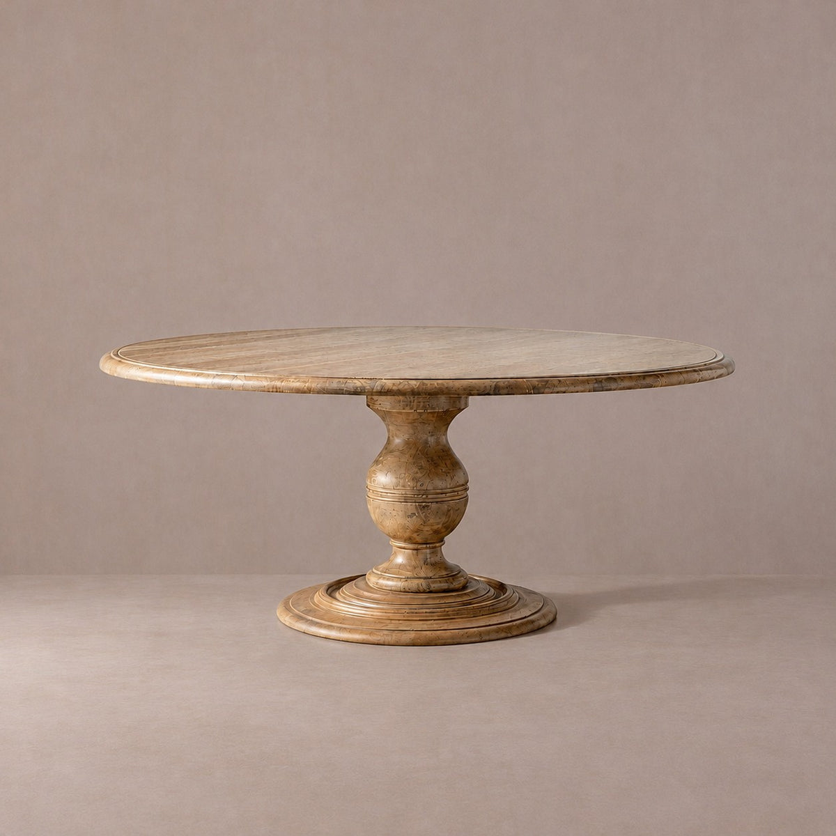 Round Dining Table in Hand-Carved Tulipwood
