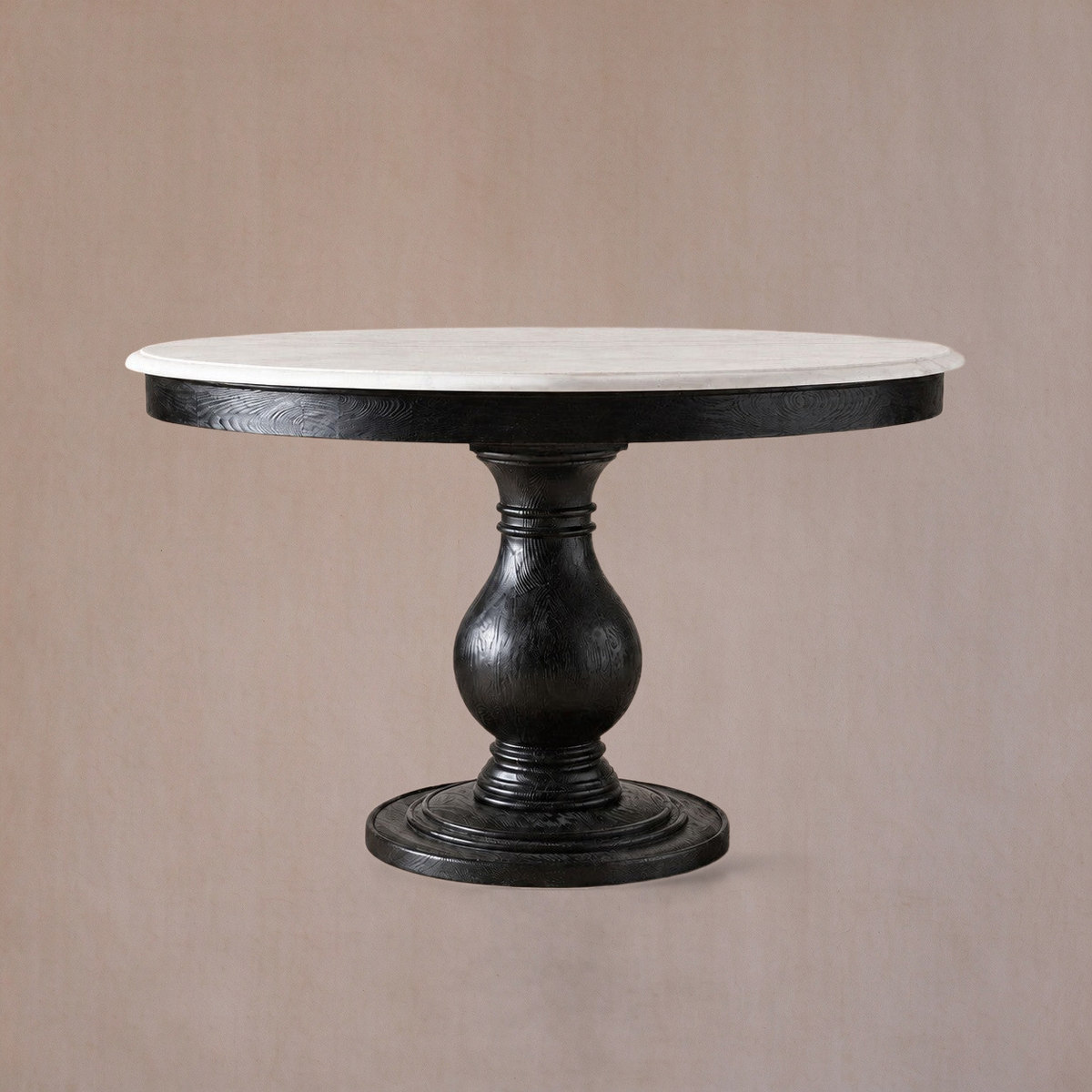 Round Pine Base Dining Table with Marble Slab