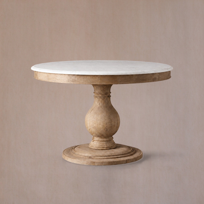 Round Pine Base Dining Table with Marble Slab