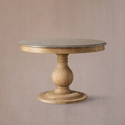 Round Pine Base Dining Table with Marble Slab