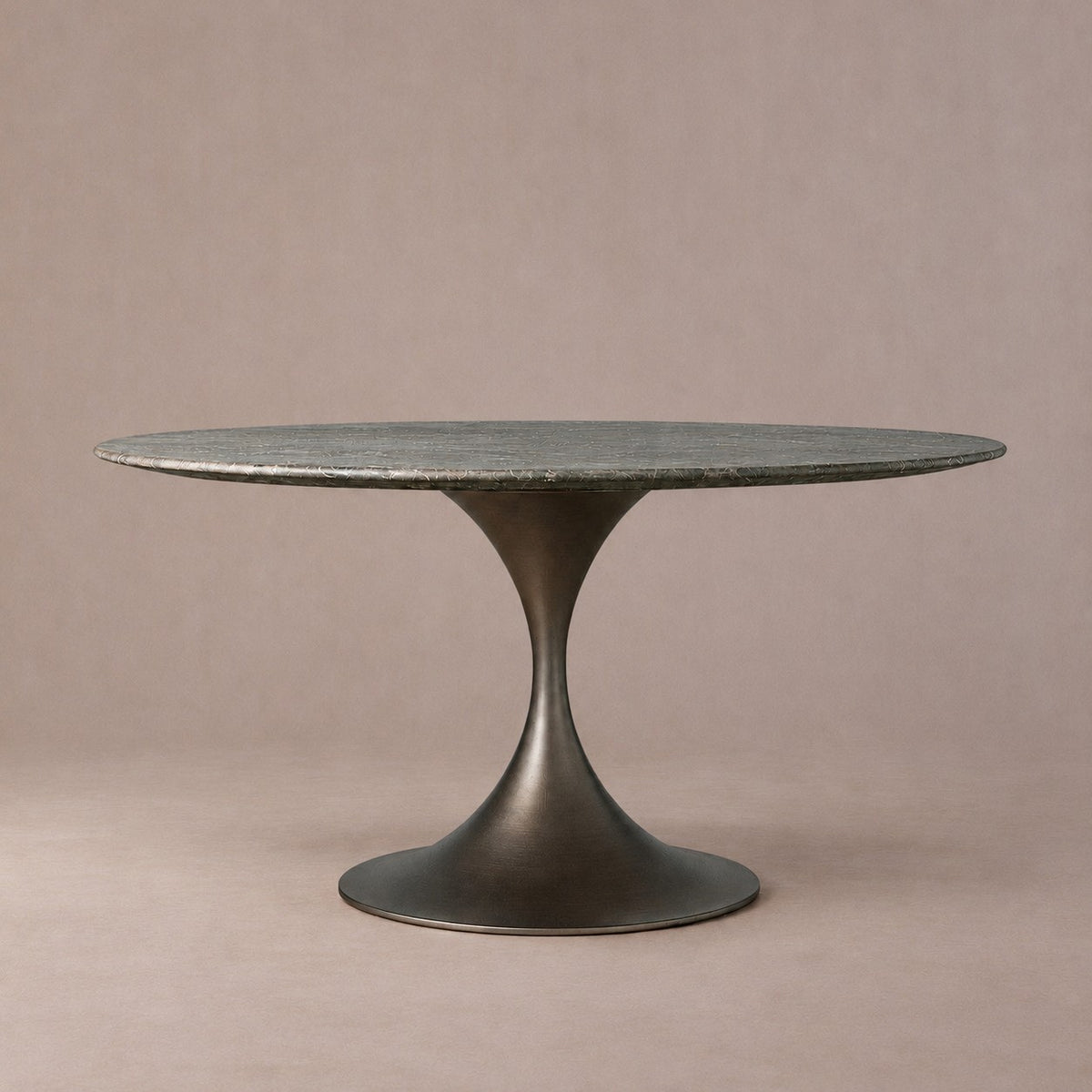 Round Stone-Top Steel-Base Dining Table