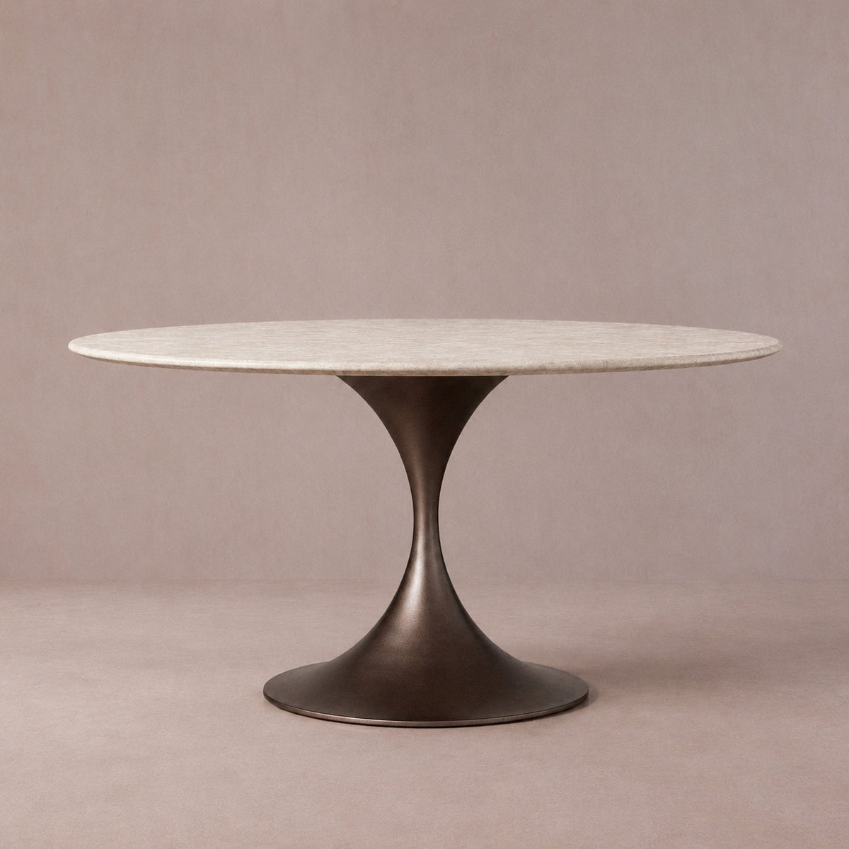 Round Stone-Top Steel-Base Dining Table