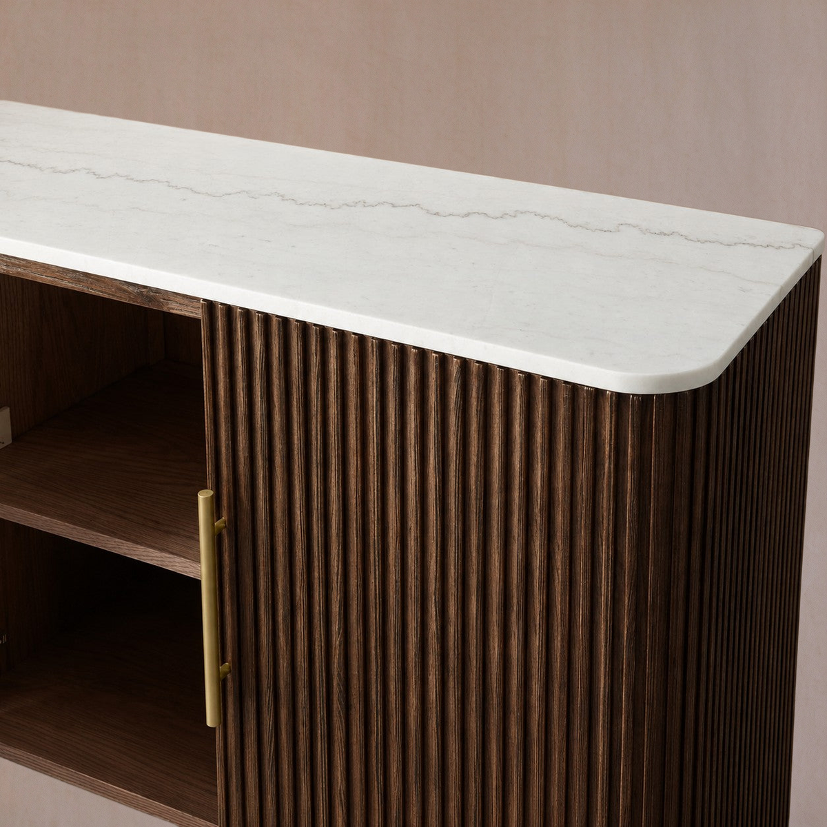 Rural Marble-Top Oak Sideboard Cabinet