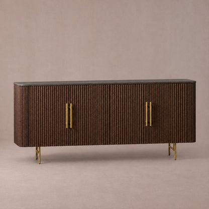 Rural Marble-Top Oak Sideboard Cabinet
