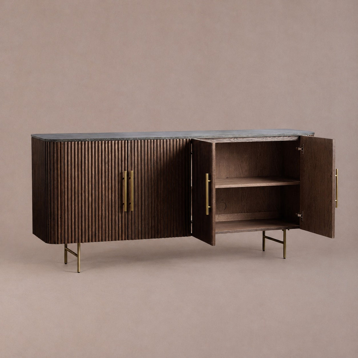 Rural Marble-Top Oak Sideboard Cabinet