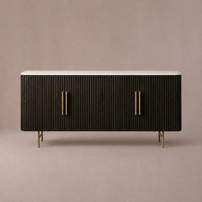 Rural Marble-Top Oak Sideboard Cabinet