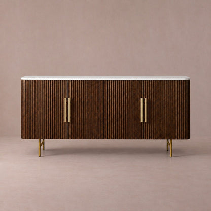 Rural Marble-Top Oak Sideboard Cabinet