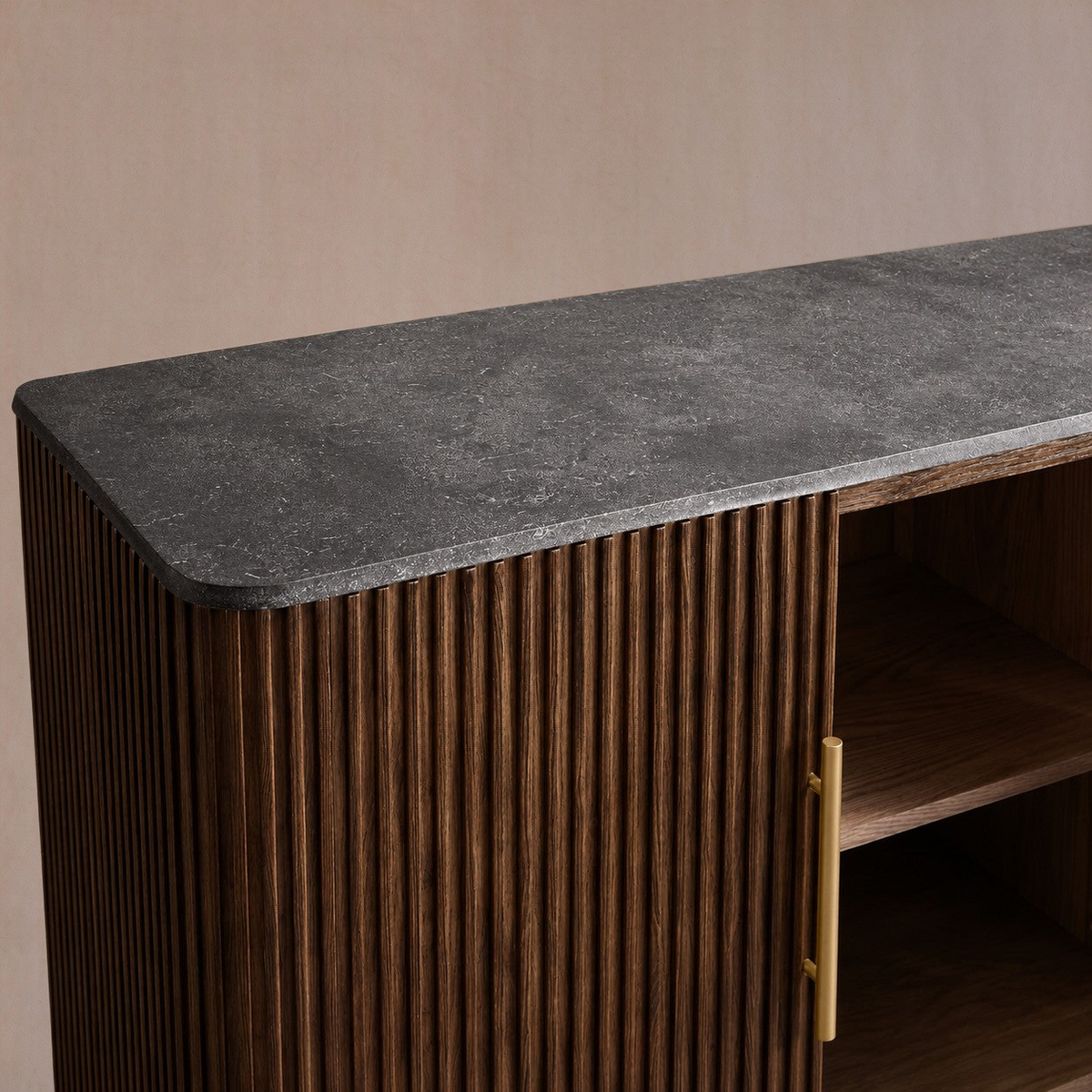 Rural Marble-Top Oak Sideboard Cabinet