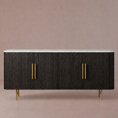 Rural Marble-Top Oak Sideboard Cabinet
