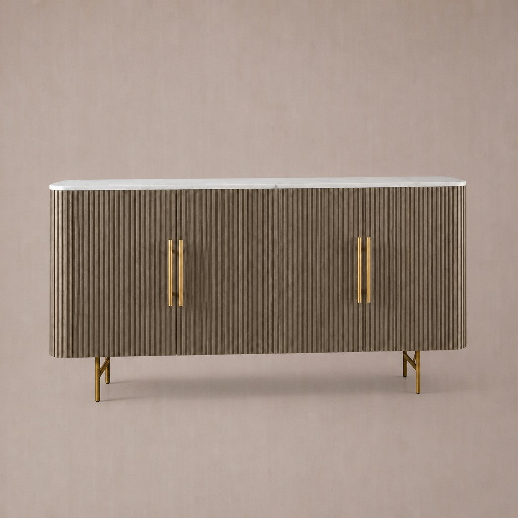 Rural Marble-Top Oak Sideboard Cabinet