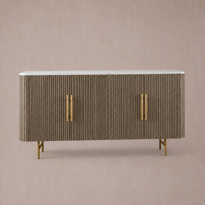 Rural Marble-Top Oak Sideboard Cabinet