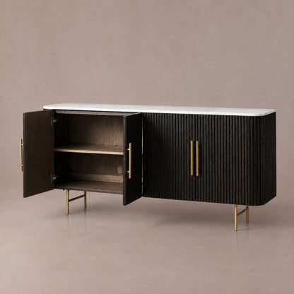 Rural Marble-Top Oak Sideboard Cabinet