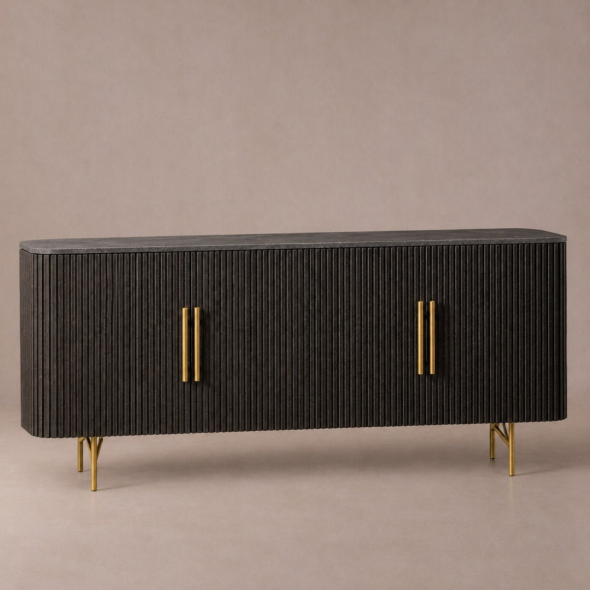 Rural Marble-Top Oak Sideboard Cabinet