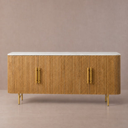 Rural Marble-Top Oak Sideboard Cabinet