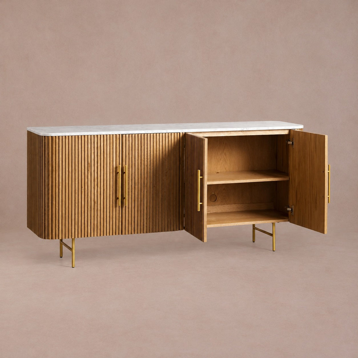 Rural Marble-Top Oak Sideboard Cabinet