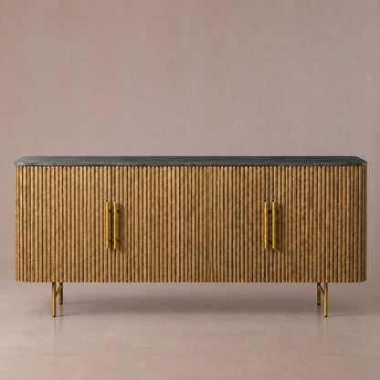 Rural Marble-Top Oak Sideboard Cabinet