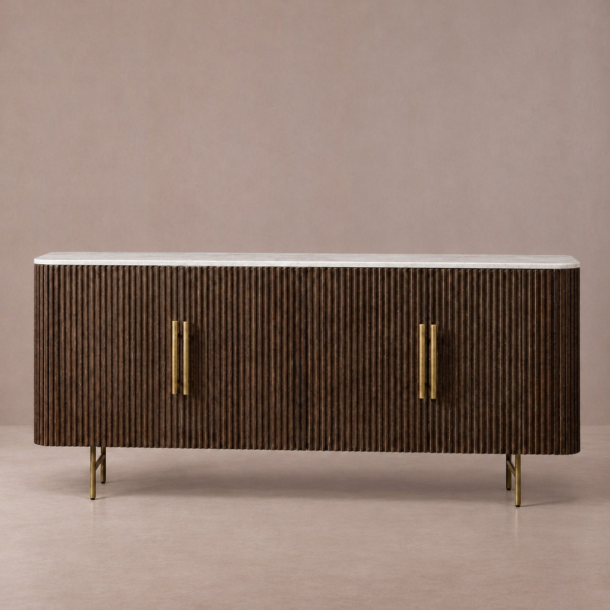Rural Marble-Top Oak Sideboard Cabinet