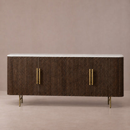 Rural Marble-Top Oak Sideboard Cabinet