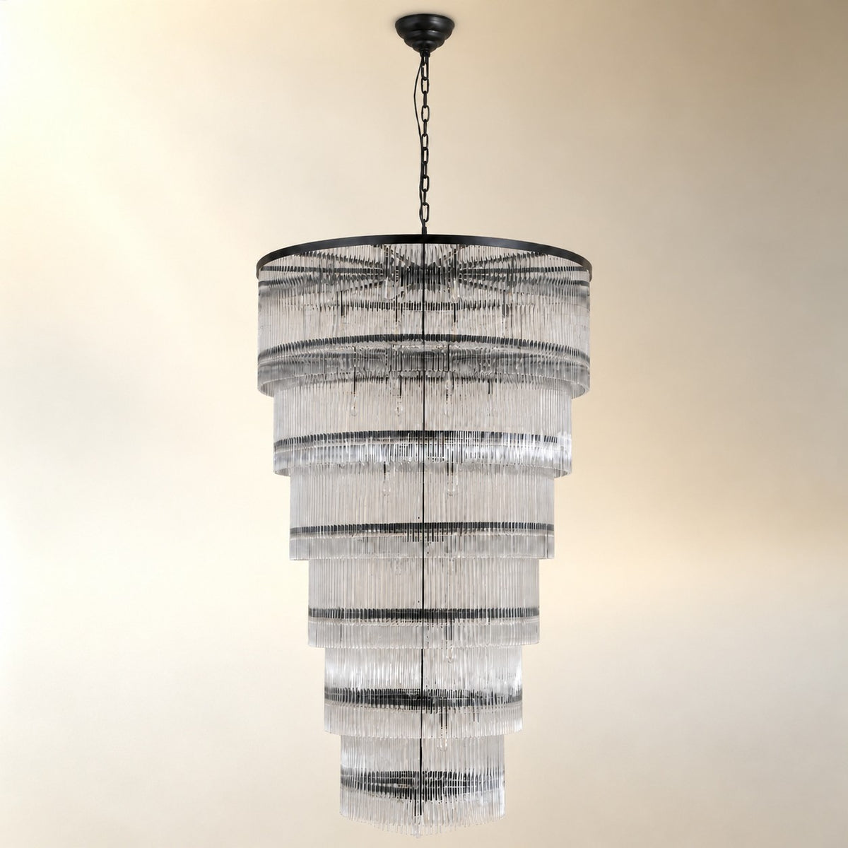 Seven-Tier Striped Column Staircase Chandelier D990 - Black