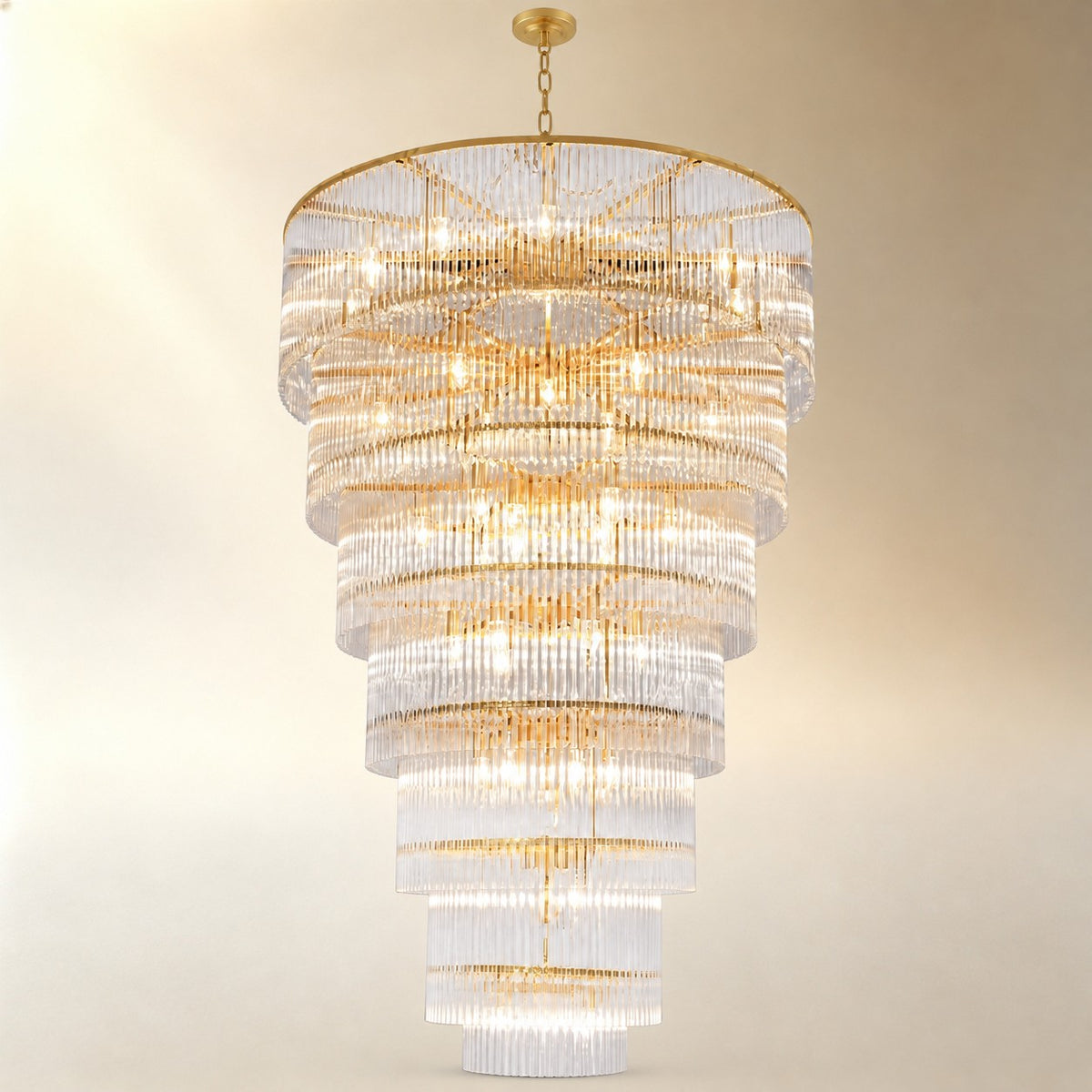 Seven-Tier Striped Column Staircase Chandelier 990 - Gold