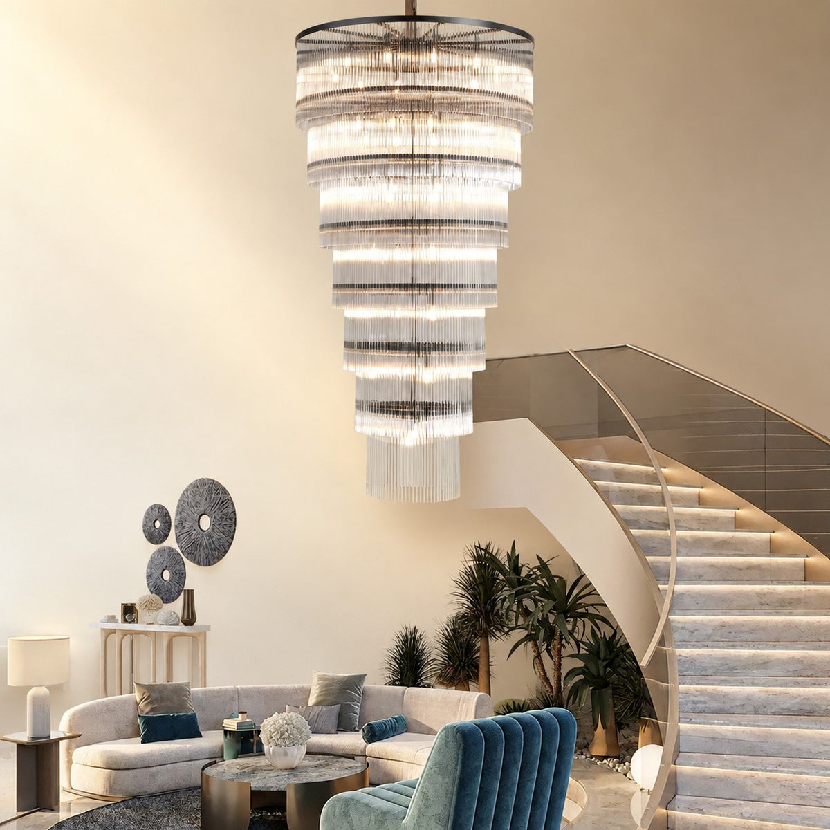 Seven-Tier Striped Column Staircase Chandelier D990 - Black