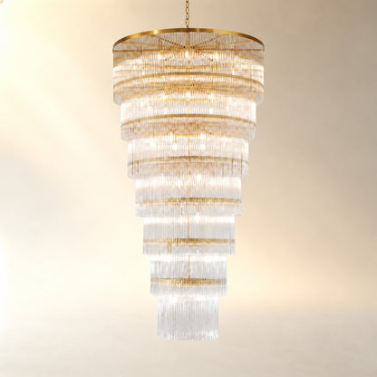 Seven-Tier Striped Column Staircase Chandelier 990 - Gold