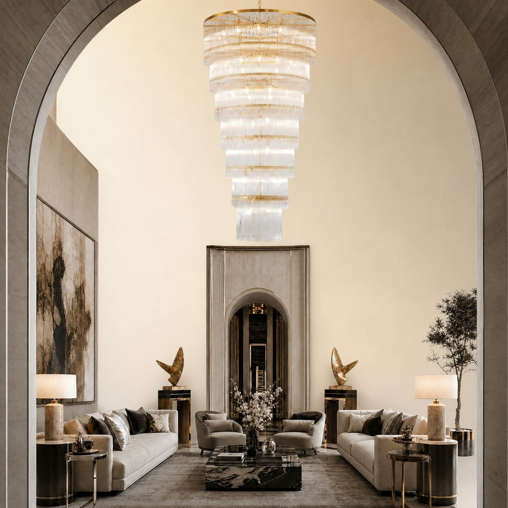 Seven-Tier Striped Column Staircase Chandelier 990 - Gold