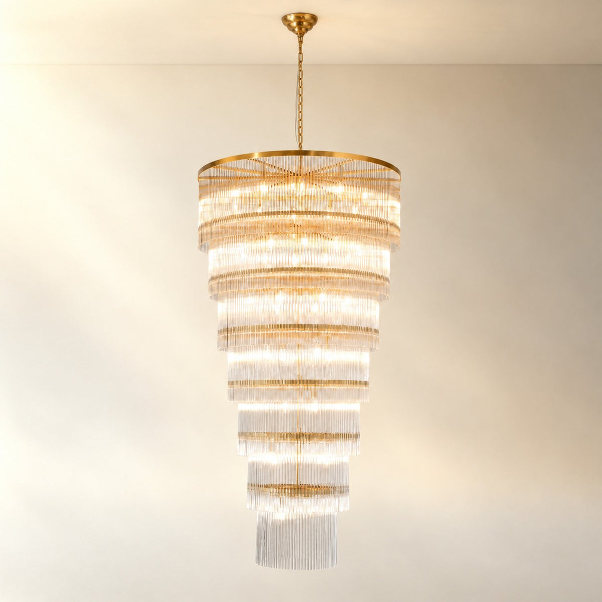 Seven-Tier Striped Column Staircase Chandelier 990 - Gold
