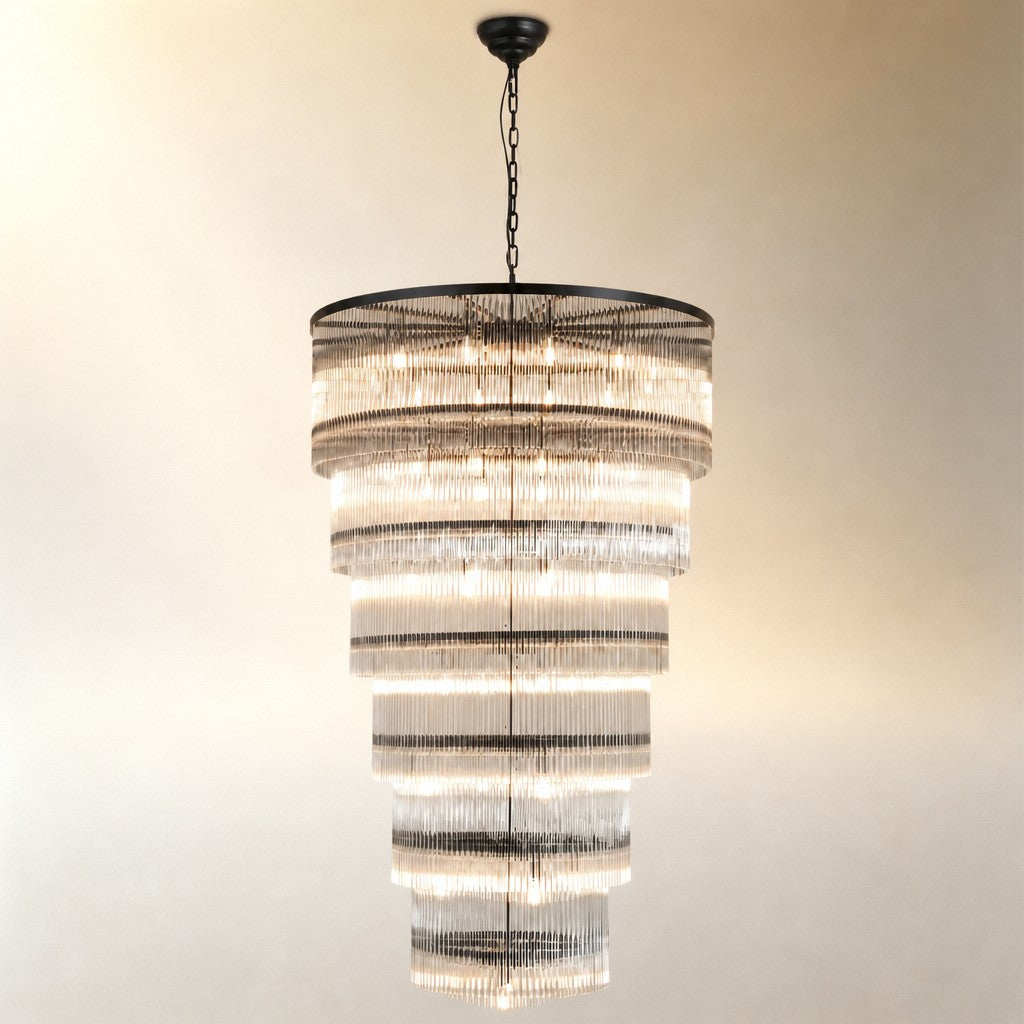Seven-Tier Striped Column Staircase Chandelier D990 - Black