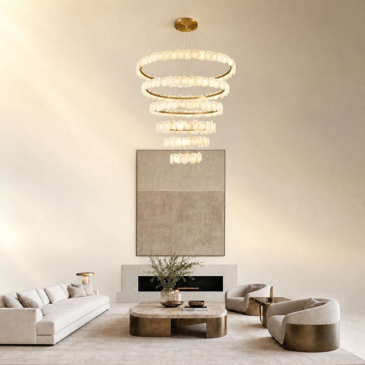 Spiral Alabaster Chandelier – Gold & White 4‑6 Layer Luxury Ceiling Light